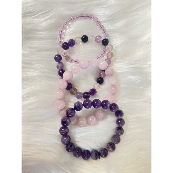 Crystal Bracelet Stack | Amethyst, Faceted Clear Quartz, Kunzite, Dream Amethyst - Picture 5 of 5